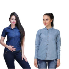 Womens Denim Solid Shirt Buy 1 Get 1 Free Denim Pattern Solid